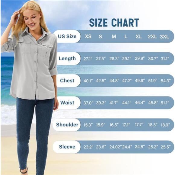 Womens Safari Shirts Long Sleeve UV Protection Hiking Fishing UPF - Picture 6 of 7